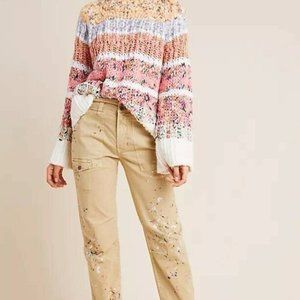 Anthropologie Wanderer Painterly Khaki Cargo Pants Paint Splatter Womens